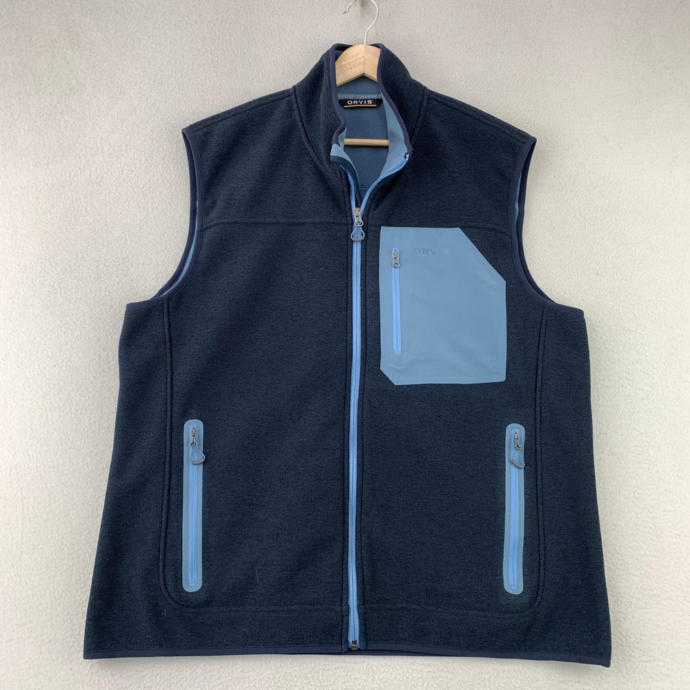Orvis Fleece Vest Men XL Blue Full Zip Outdoor Performance Hiking Trail